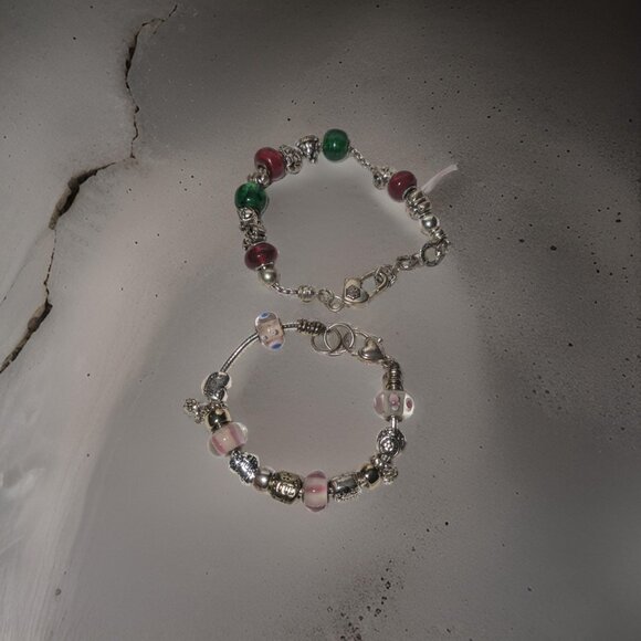 90s Artisan Designed Glass and Silver Plated Charm Bracelet Set - Picture 1 of 5